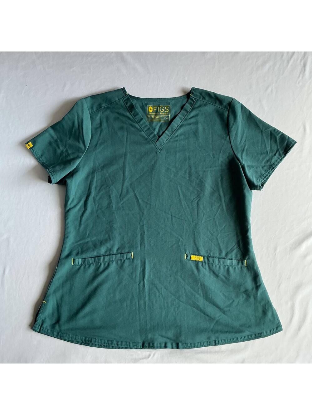 FIGS Women's Catarina Medical Scrub Top in Teal Green with Pocket, Size M